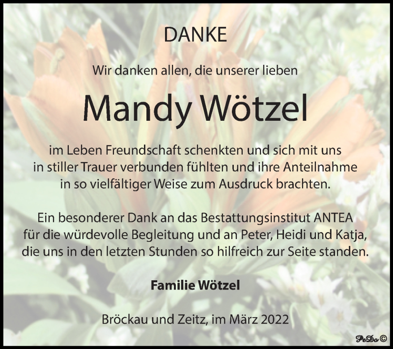  Traueranzeige für Mandy Wötzel vom 26.03.2022 aus Trauerkombi Zeitz