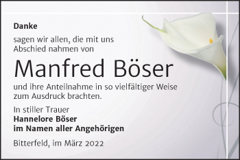 Traueranzeige von Manfred Böser von Trauerkombi Bitterfeld