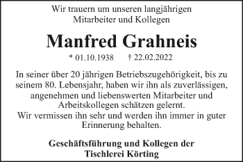 Traueranzeige von Manfred Grahneis von Mitteldeutsche Zeitung Dessau-Roßlau