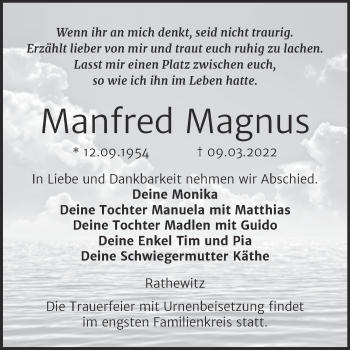 Traueranzeige von Manfred Magnus von Wochenspiegel Naumburg/Nebra