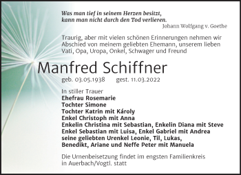 Traueranzeige von Manfred Schiffner von Trauerkombi Merseburg