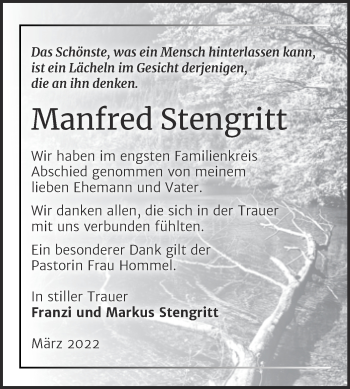 Traueranzeige von Manfred Stengritt von Trauerkombi Weißenfels