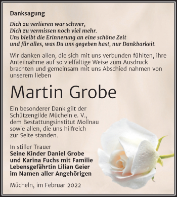 Traueranzeige von Martin Grobe von Trauerkombi Merseburg