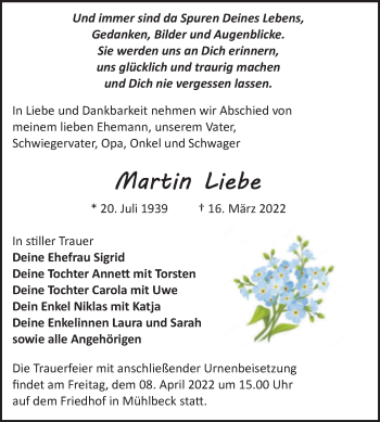 Traueranzeige von Martin Liebe von Trauerkombi Bitterfeld