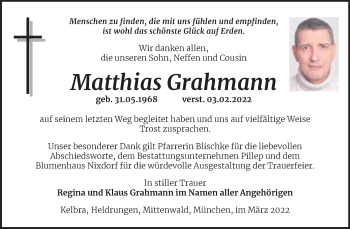 Traueranzeige von Matthias Grahmann von Trauerkombi Sangerhausen