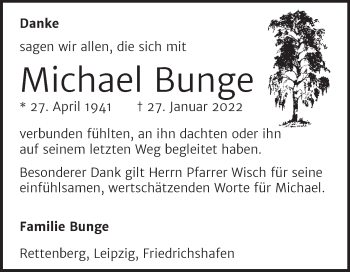 Traueranzeige von Michael Bunge von Mitteldeutsche Zeitung Halle/Saalkreis
