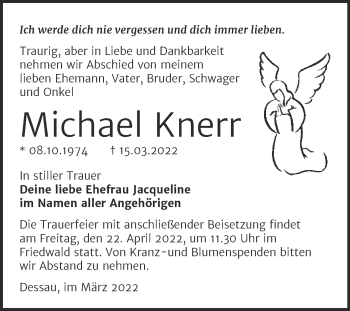 Traueranzeige von Michael Knerr von Trauerkombi Dessau