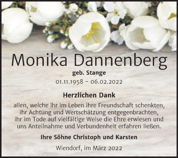 Traueranzeige von Monika Dannenberg von Trauerkombi Bernburg