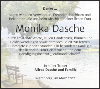 Traueranzeige von Monika Dasche von Trauerkombi Wittenberg
