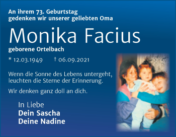Traueranzeige von Monika Facius von Trauerkombi Wittenberg