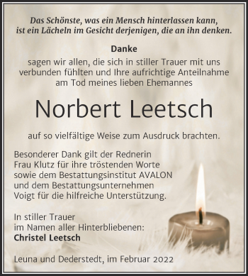 Traueranzeige von Norbert Leetsch von Trauerkombi Merseburg
