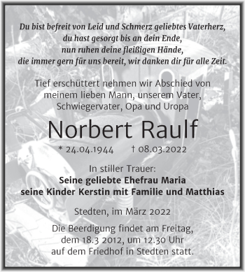Traueranzeige von Norbert Raulf von Trauerkombi Mansfelder Land