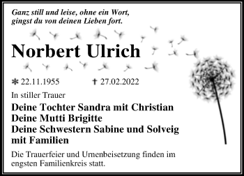 Traueranzeige von Norbert Ulrich von Trauerkombi Dessau