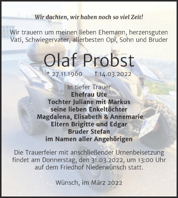 Traueranzeige von Olaf Probst von Trauerkombi Merseburg