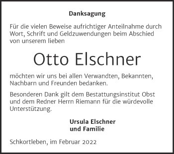 Traueranzeige von Otto Elschner von Trauerkombi Weißenfels