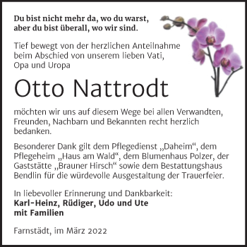 Traueranzeige von Otto Nattrodt von Trauerkombi Merseburg