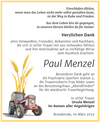 Traueranzeige von Paul Menzel von Trauerkombi Merseburg