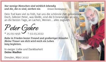 Traueranzeige von Peter Gehre von Trauerkombi Merseburg