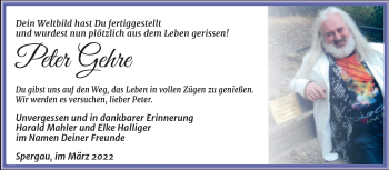 Traueranzeige von Peter Gehre von Trauerkombi Merseburg