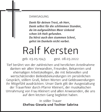 Traueranzeige von Ralf Kersten von Trauerkombi Wittenberg