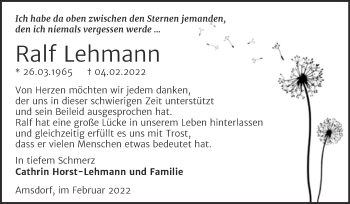 Traueranzeige von Ralf Lehmann von Trauerkombi Mansfelder Land