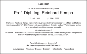 Traueranzeige von Reinhard Kempa von Mitteldeutsche Zeitung Dessau-Roßlau