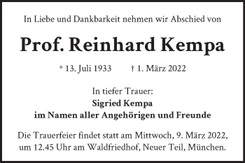 Traueranzeige von Reinhard Kempa von Mitteldeutsche Zeitung Dessau-Roßlau