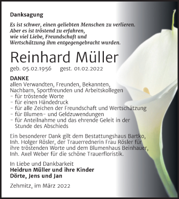 Traueranzeige von Reinhard Müller von Trauerkombi Köthen