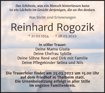 Traueranzeige von Reinhard Rogozik von Trauerkombi Bitterfeld