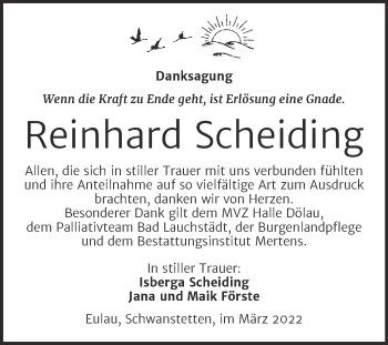 Traueranzeige von Reinhard Scheiding von Wochenspiegel Naumburg/Nebra