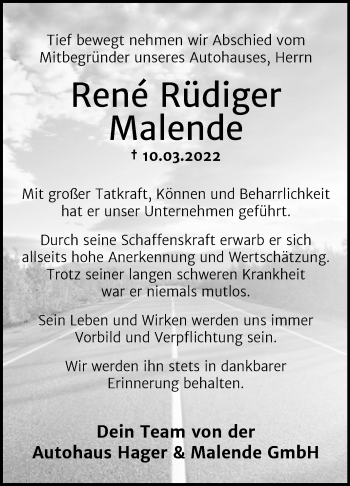 Traueranzeige von Rene Rüdiger Malende von Super Sonntag Dessau-Roßlau
