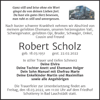 Traueranzeige von Robert Scholz von Trauerkombi Merseburg