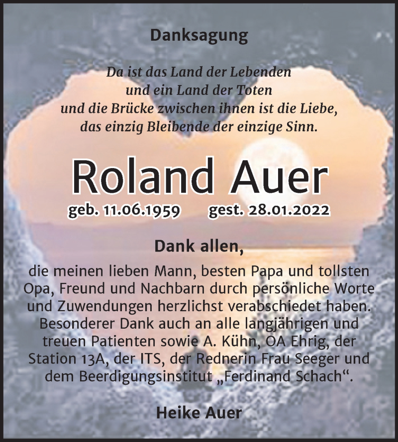  Traueranzeige für Roland Auer vom 05.03.2022 aus Trauerkombi Wittenberg