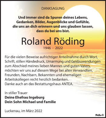 Traueranzeige von Roland Röding von Trauerkombi Zeitz