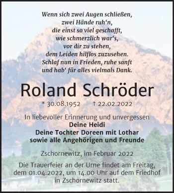 Traueranzeige von Roland Schröder von Trauerkombi Wittenberg