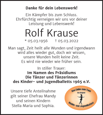 Traueranzeige von Rolf Krause von Trauerkombi Bitterfeld