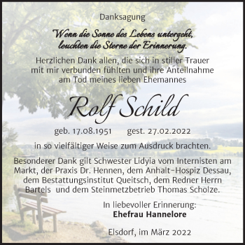 Traueranzeige von Rolf Schild von Trauerkombi Köthen