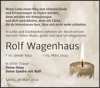 Traueranzeige von Rolf Wagenhaus von Trauerkombi Zeitz