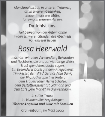Traueranzeige von Rosa Heerwald von Trauerkombi Wittenberg