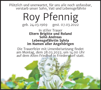 Traueranzeige von Roy Pfennig von Trauerkombi Bitterfeld