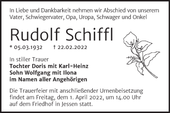 Traueranzeige von Rudolf Schiffl von Trauerkombi Wittenberg