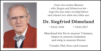Traueranzeige von Siegfried Dömeland von Trauerkombi Dessau