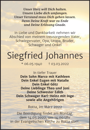 Traueranzeige von Siegfried Johannes von Trauerkombi Wittenberg