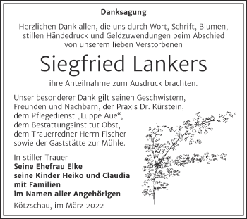 Traueranzeige von Siegfried Lankers von Trauerkombi Merseburg