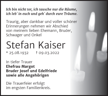 Traueranzeige von Stefan Kaiser von Trauerkombi Bernburg