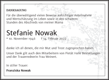 Traueranzeige von Stefanie Nowak von Mitteldeutsche Zeitung Halle/Saalkreis