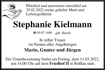 Traueranzeige von Stephanie Kielmann von Trauerkombi Dessau