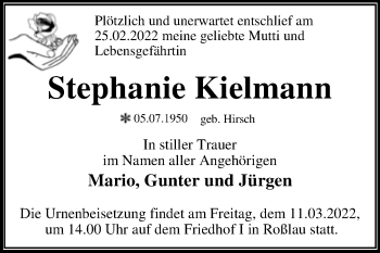 Traueranzeige von Stephanie Kielmann von Trauerkombi Dessau