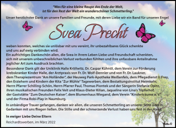 Traueranzeige von Svea Precht von Trauerkombi Weißenfels
