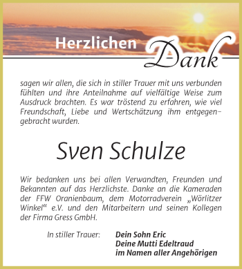 Traueranzeige von Sven Schulze von Trauerkombi Wittenberg